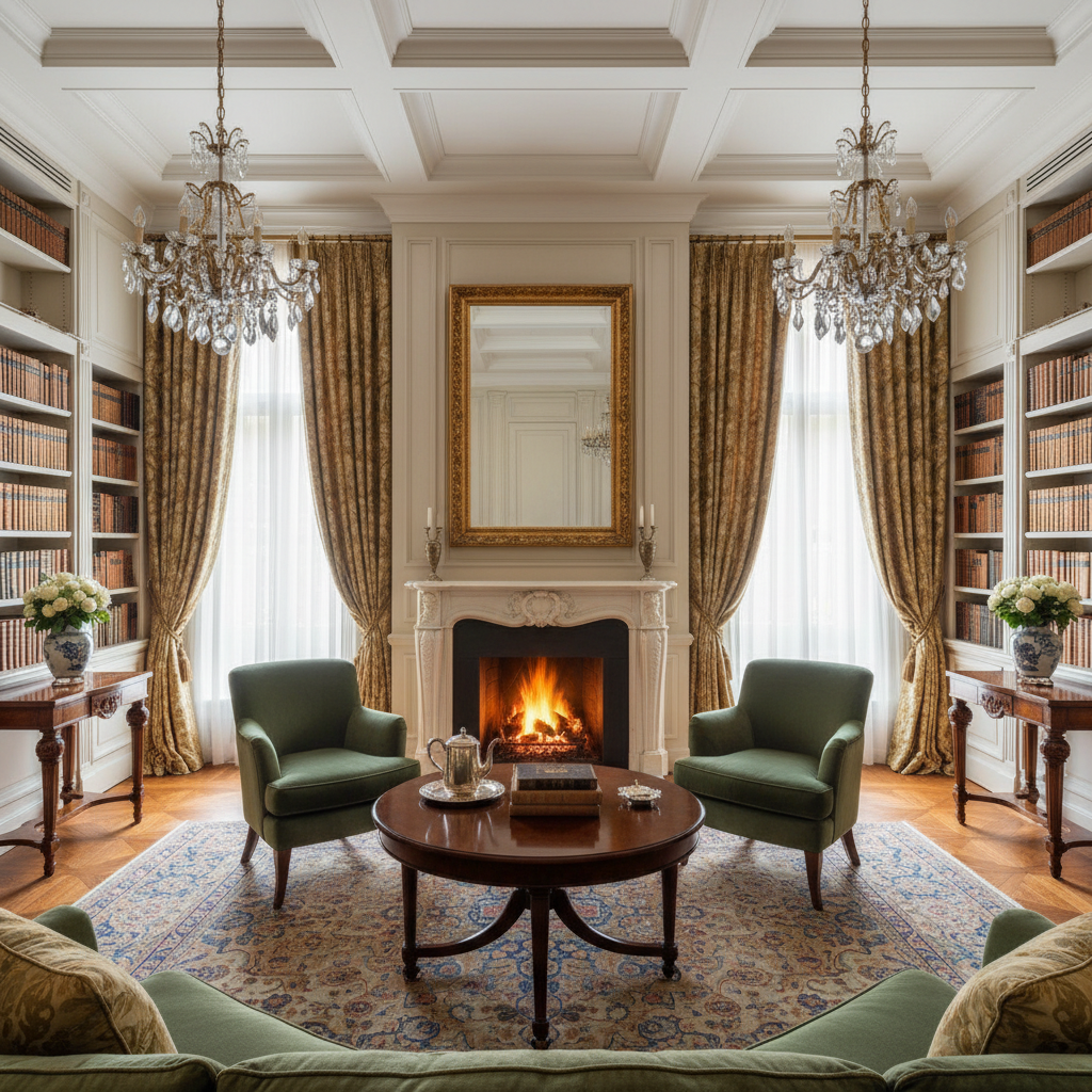 Symmetrical layout with classic decor and furnishings