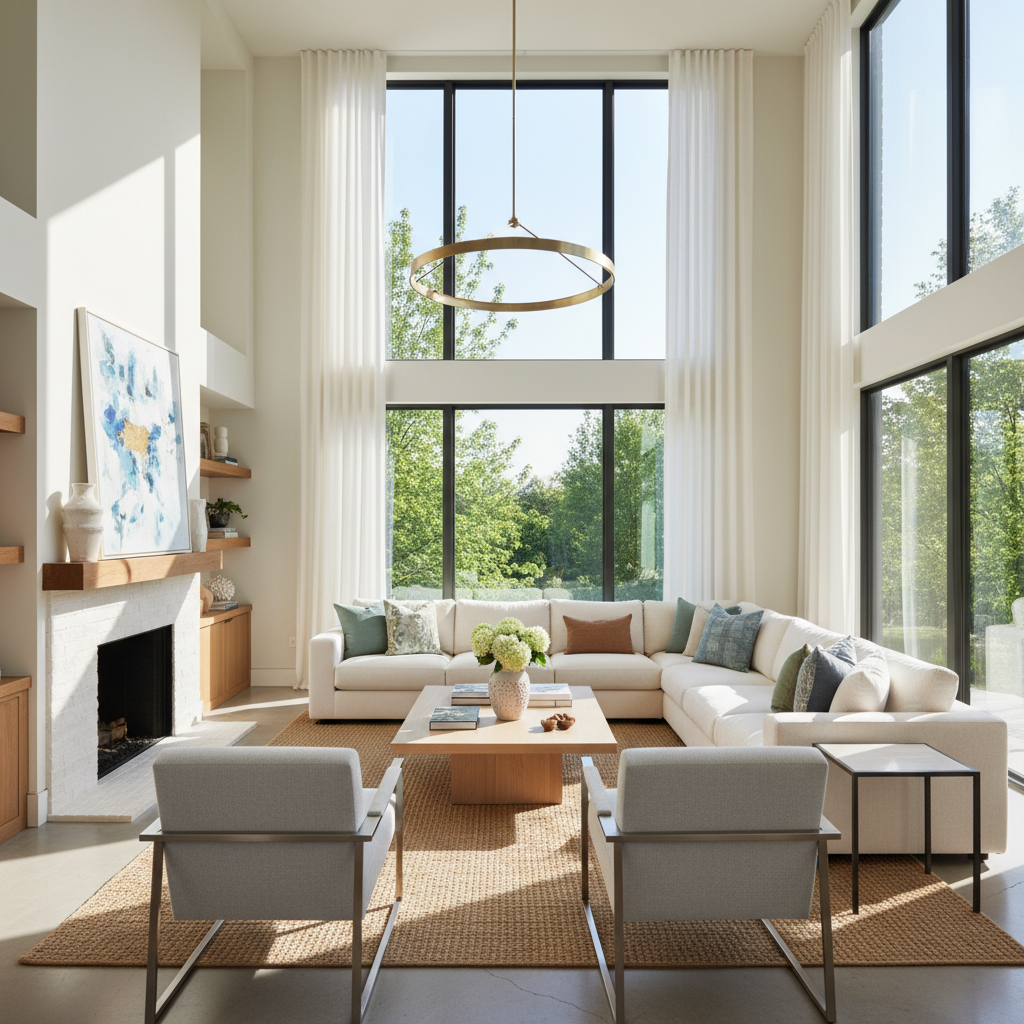 Sample of a brightly lit living room with natural light