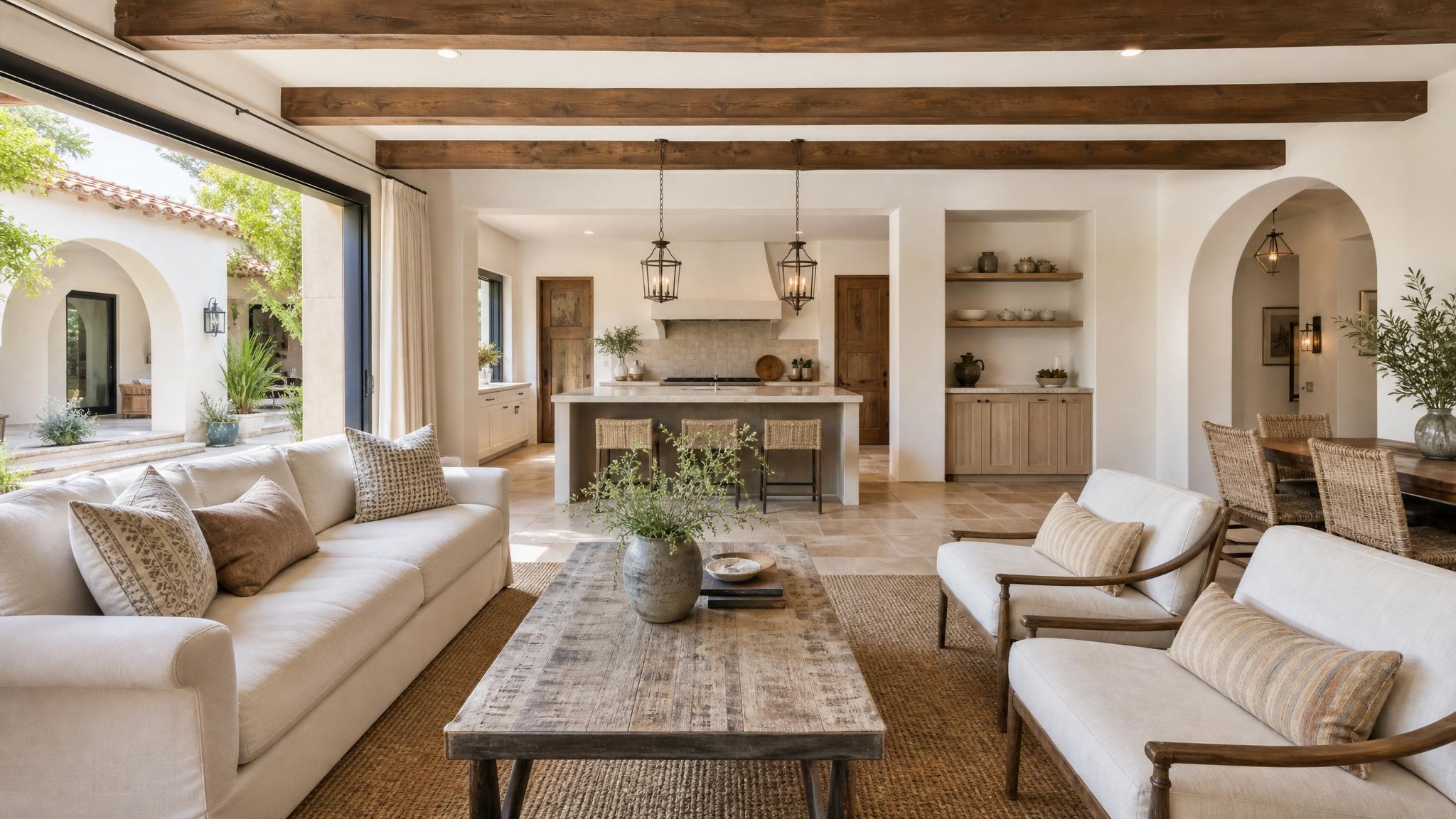Example of a Mediterranean-style open-plan living room