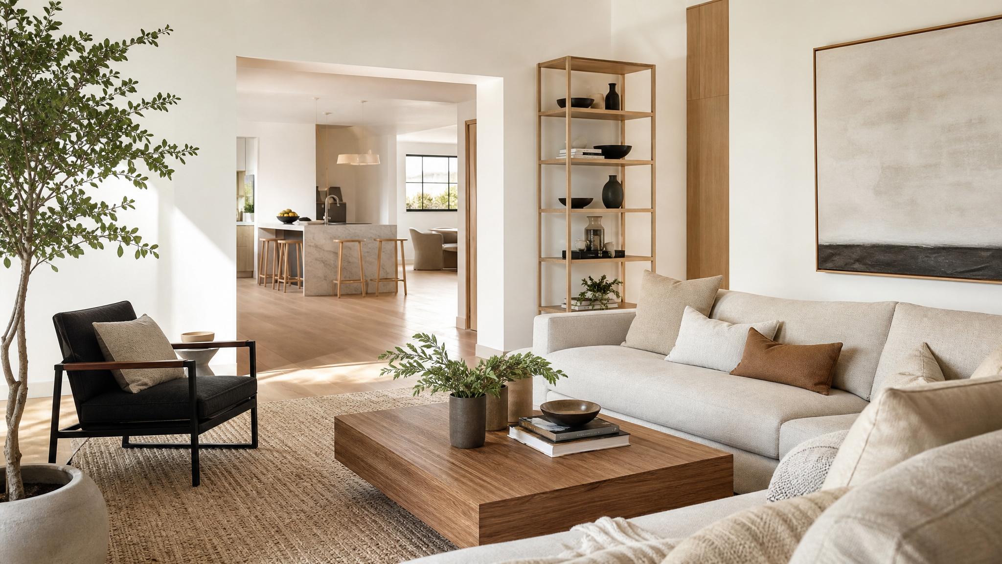 Warm Minimalism Living Room Example 2