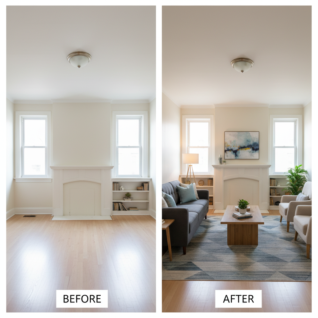 Before and After comparison of a virtually staged home