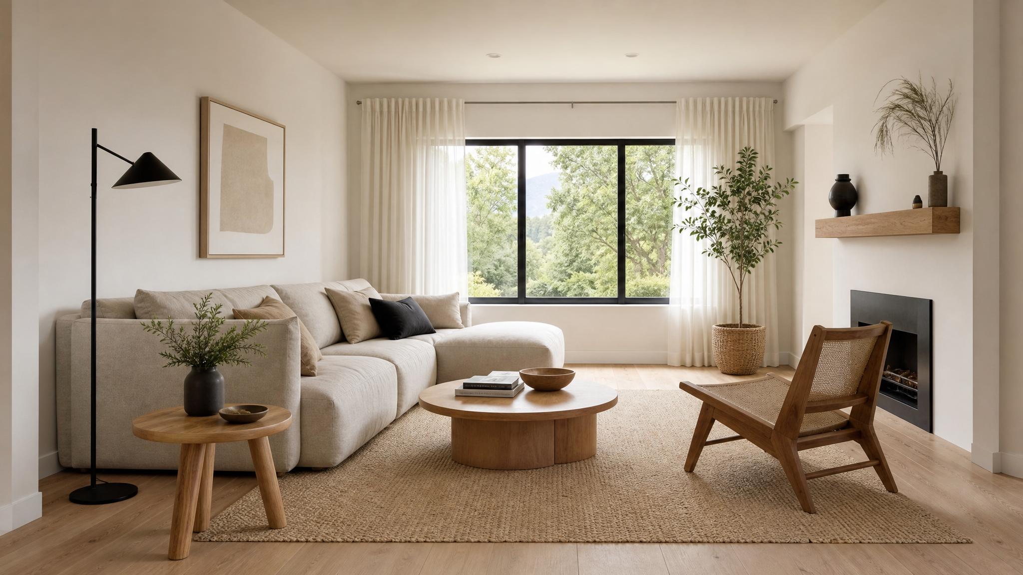 Scandinavian living room with minimalist furniture and natural light.