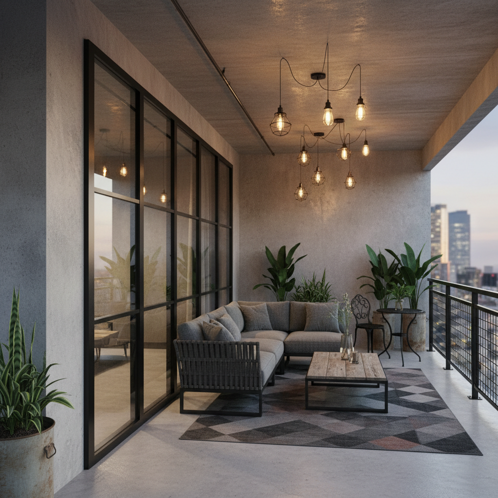 Image of AI-generated industrial balcony design concept.