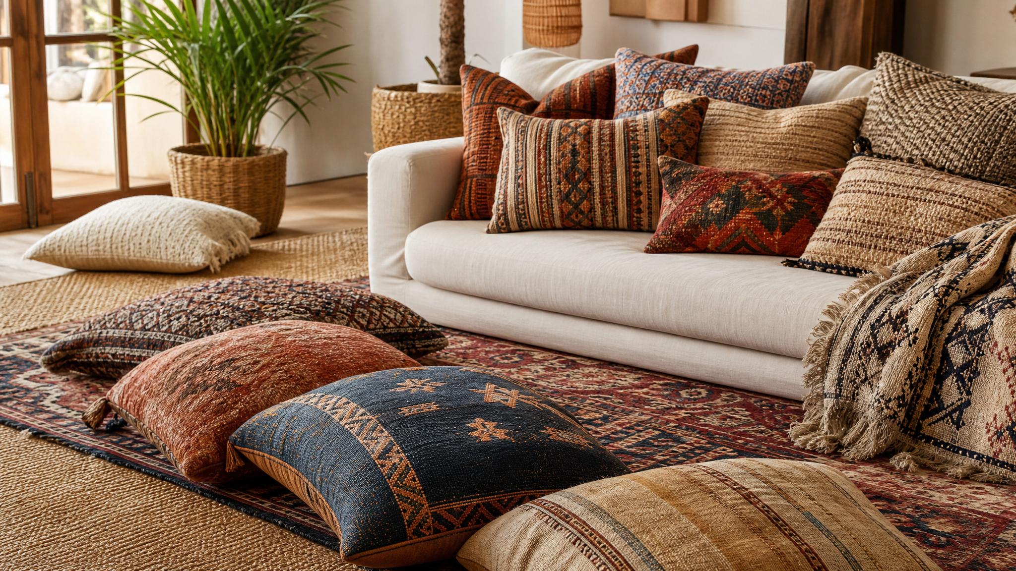 Textured fabrics and covers for bohemian decor