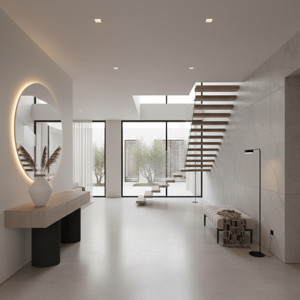 A beautifully staged Italian modern entryway highlighting sleek lines and minimal decor.
