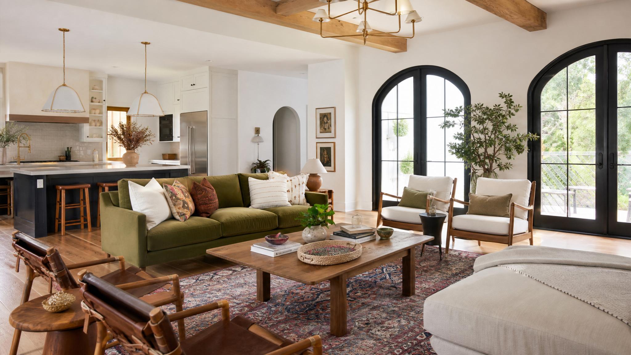 After image of an eclectic open-plan living room.