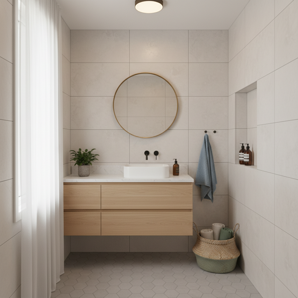 Image displaying a color palette suitable for a Nordic small bathroom.