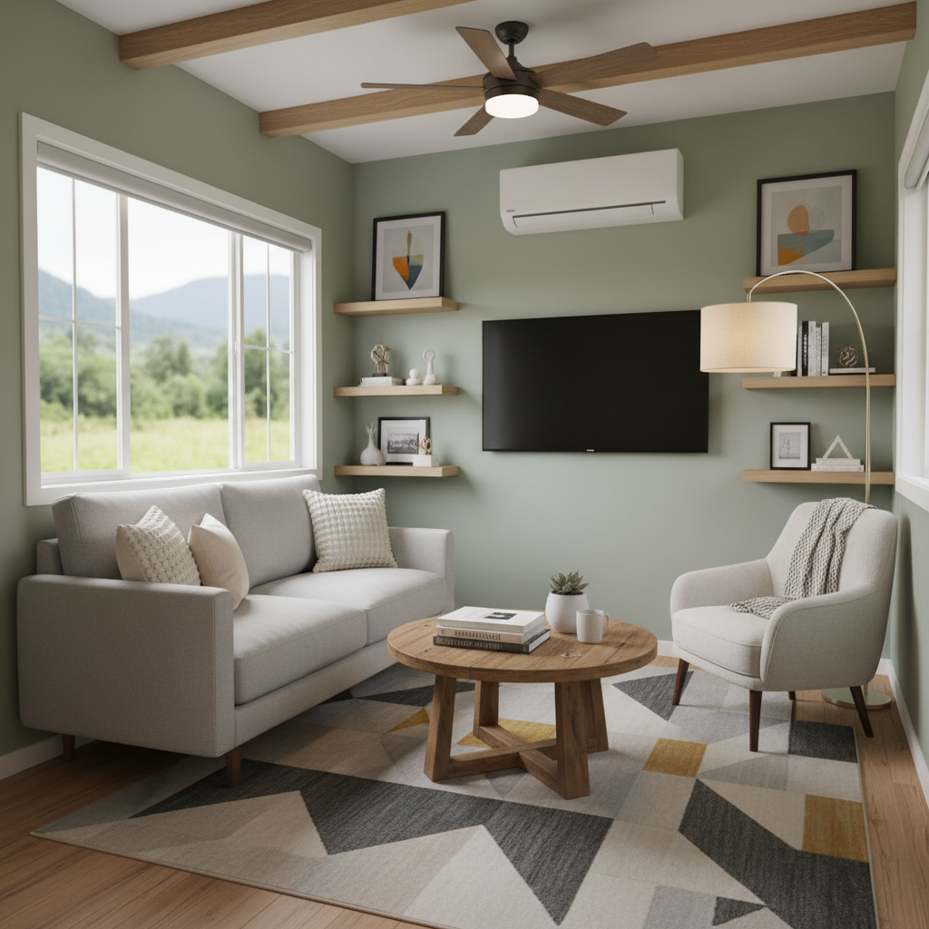 Example of a virtually staged tiny home living room.