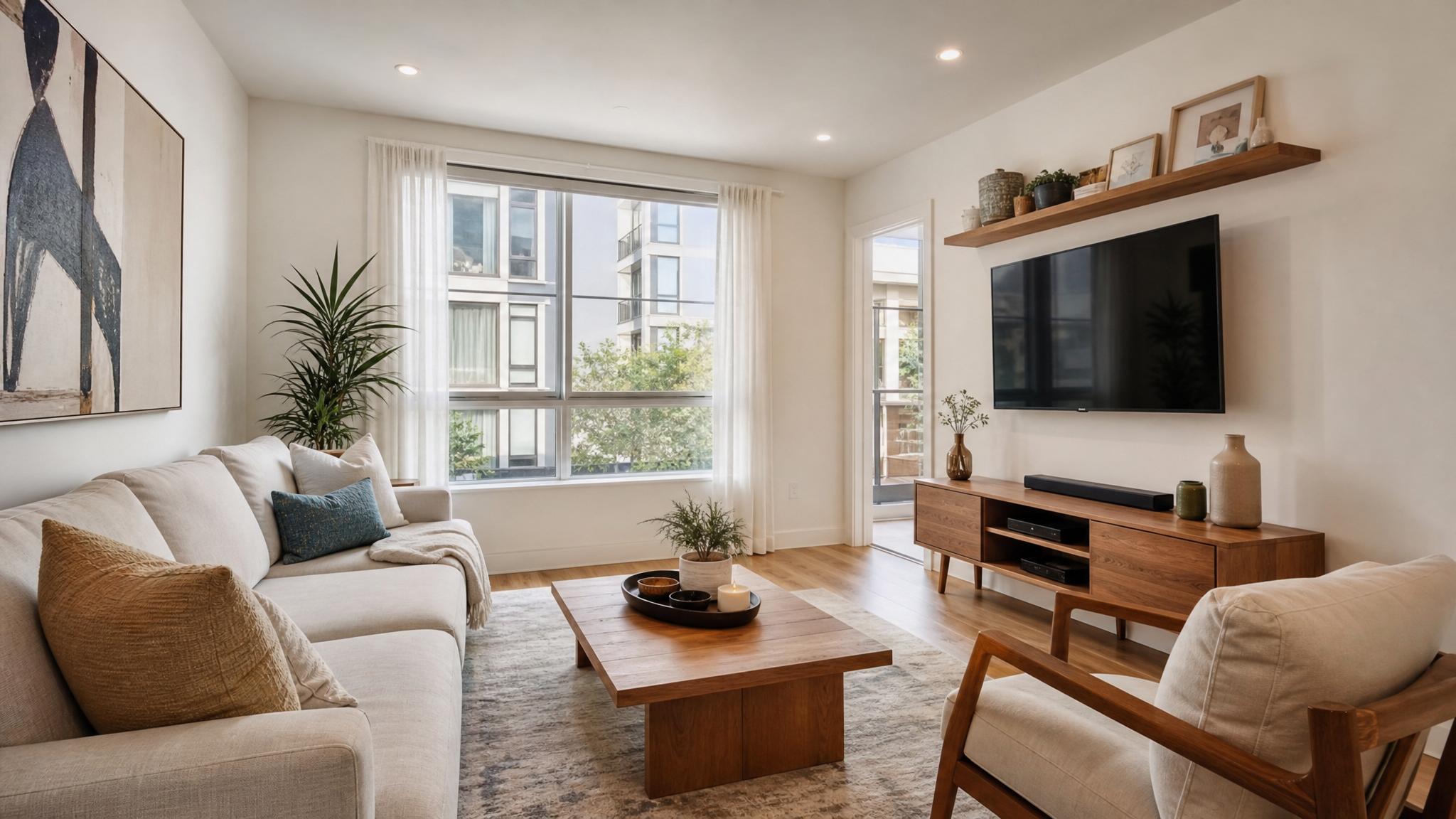 Proper lighting setup for small living room photos