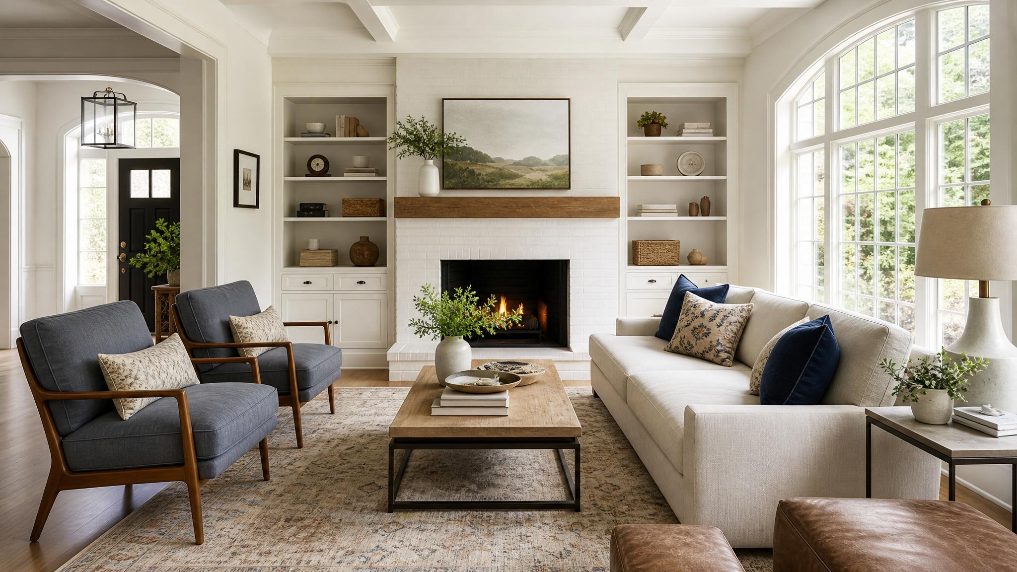 Example of a transitional living room layout