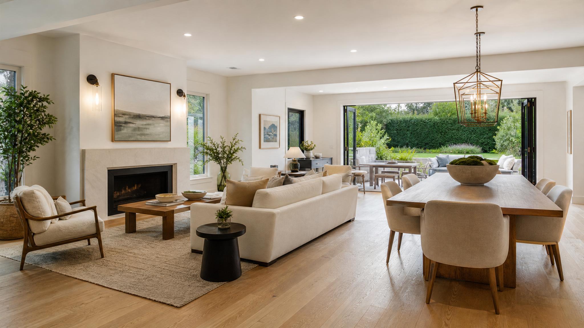 An example of an open concept layout with living and dining areas