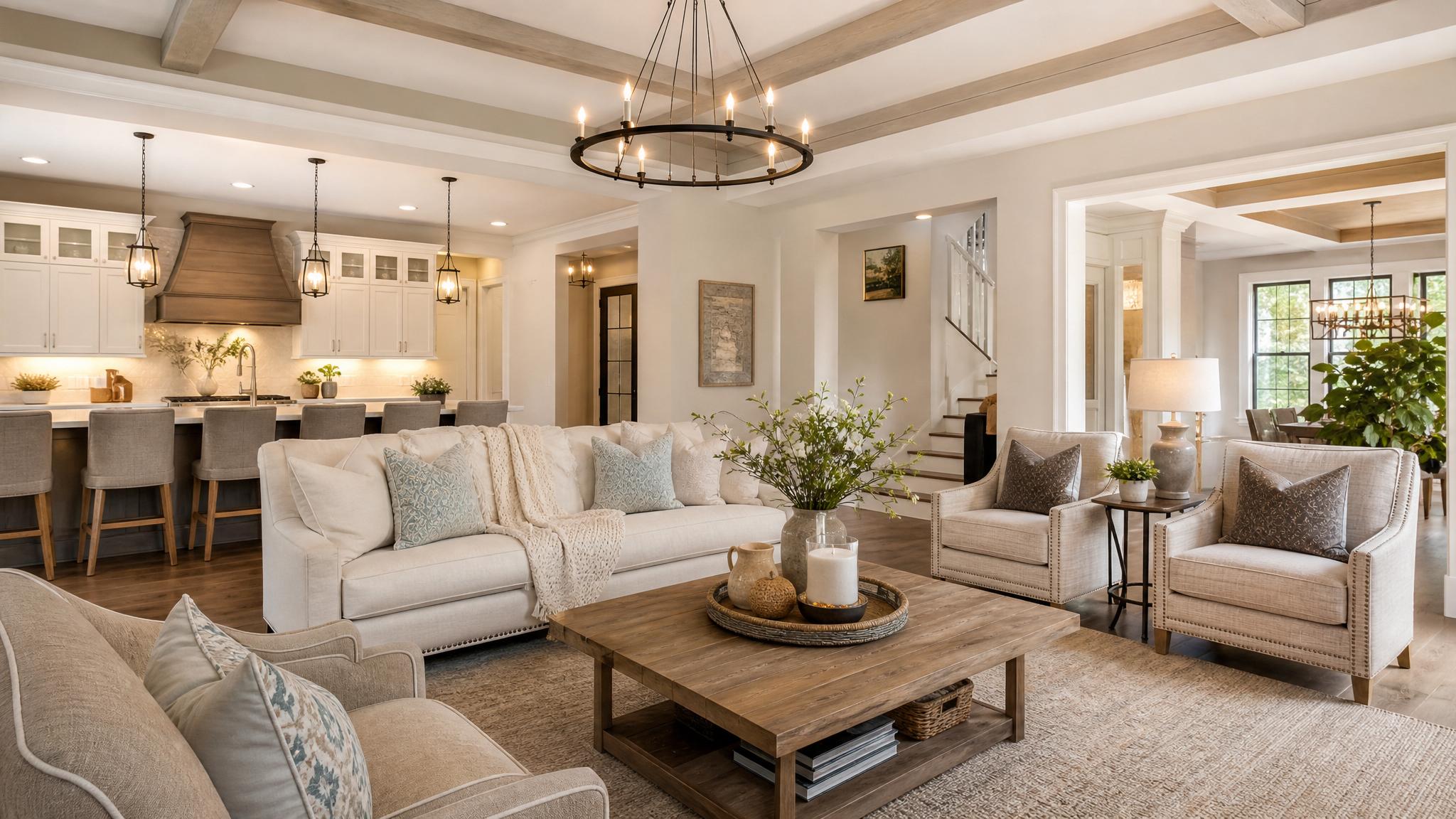 Placeholder for a beautifully staged transitional open-plan living room