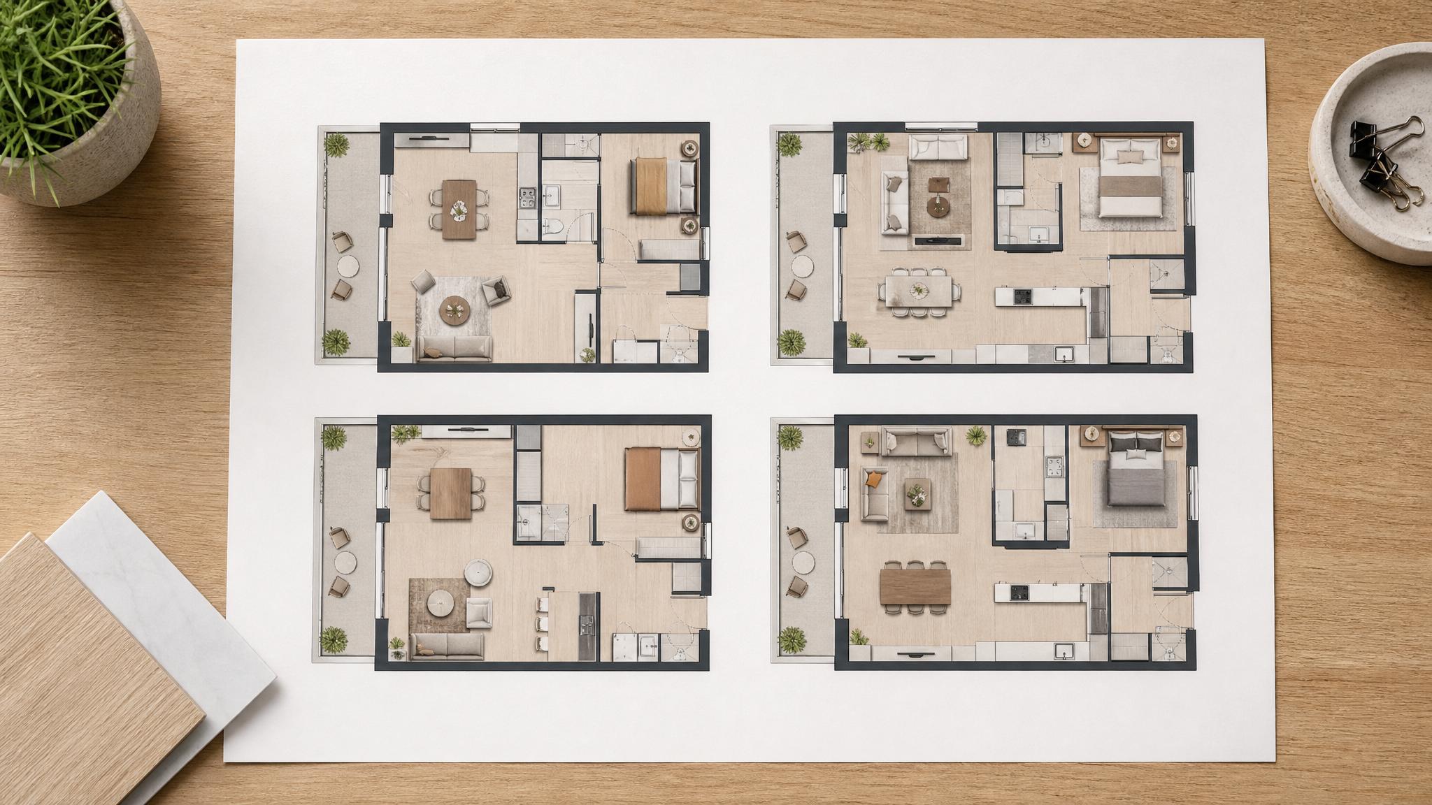 Placeholder for a floor plan showing different furniture layouts