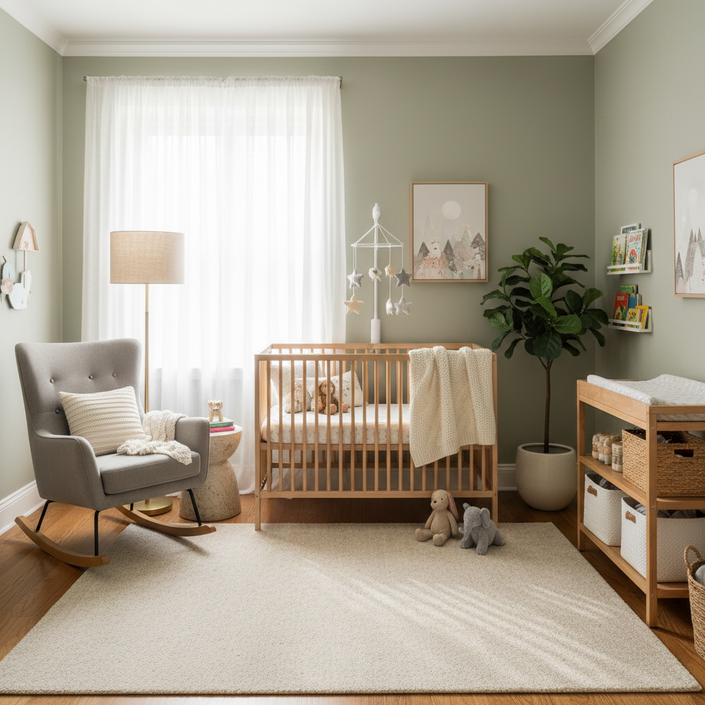 Beautifully staged nursery with soft lighting