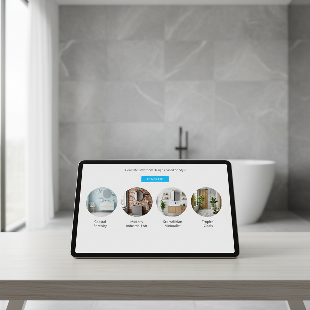 Image of AI user interface demonstrating prompts for bathroom design.