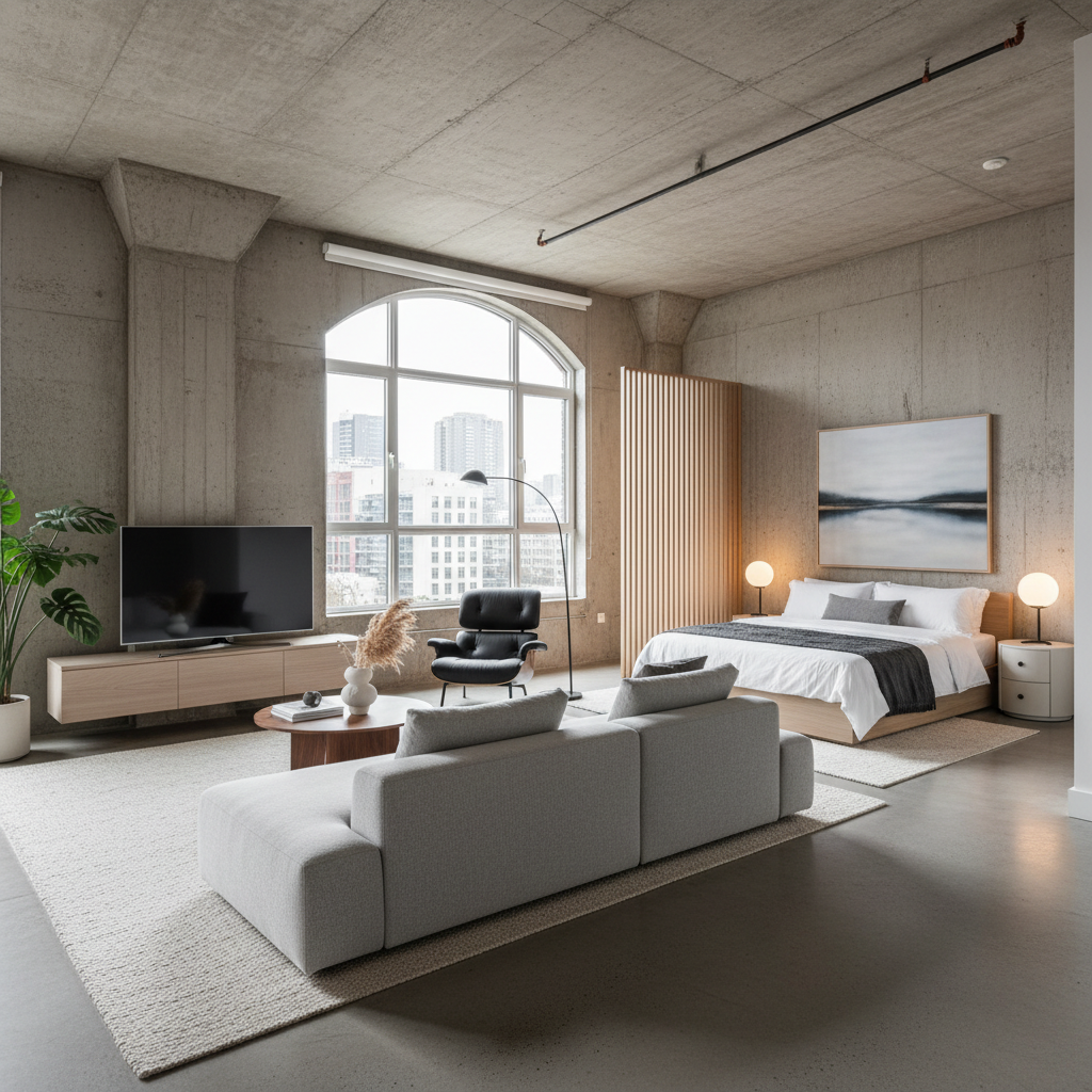 Minimalist loft with a few stylish furniture pieces