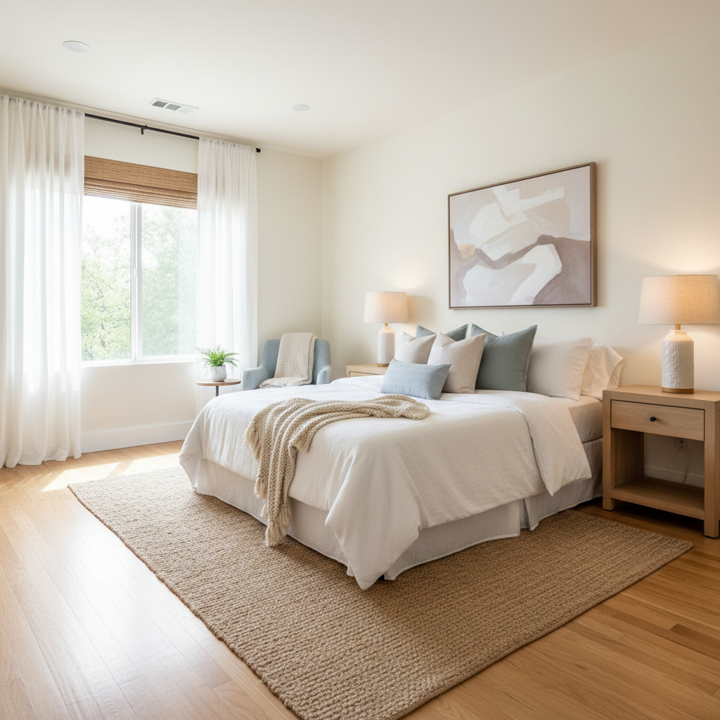 Bright and inviting guest bedroom with good lighting