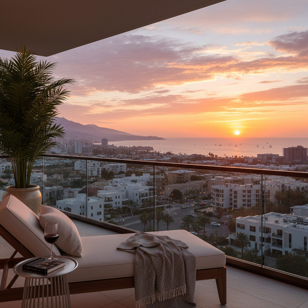 A beautiful view from a balcony during sunset