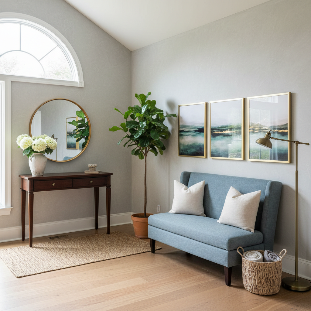 Beautifully staged entryway in a real estate property showing a welcoming atmosphere.