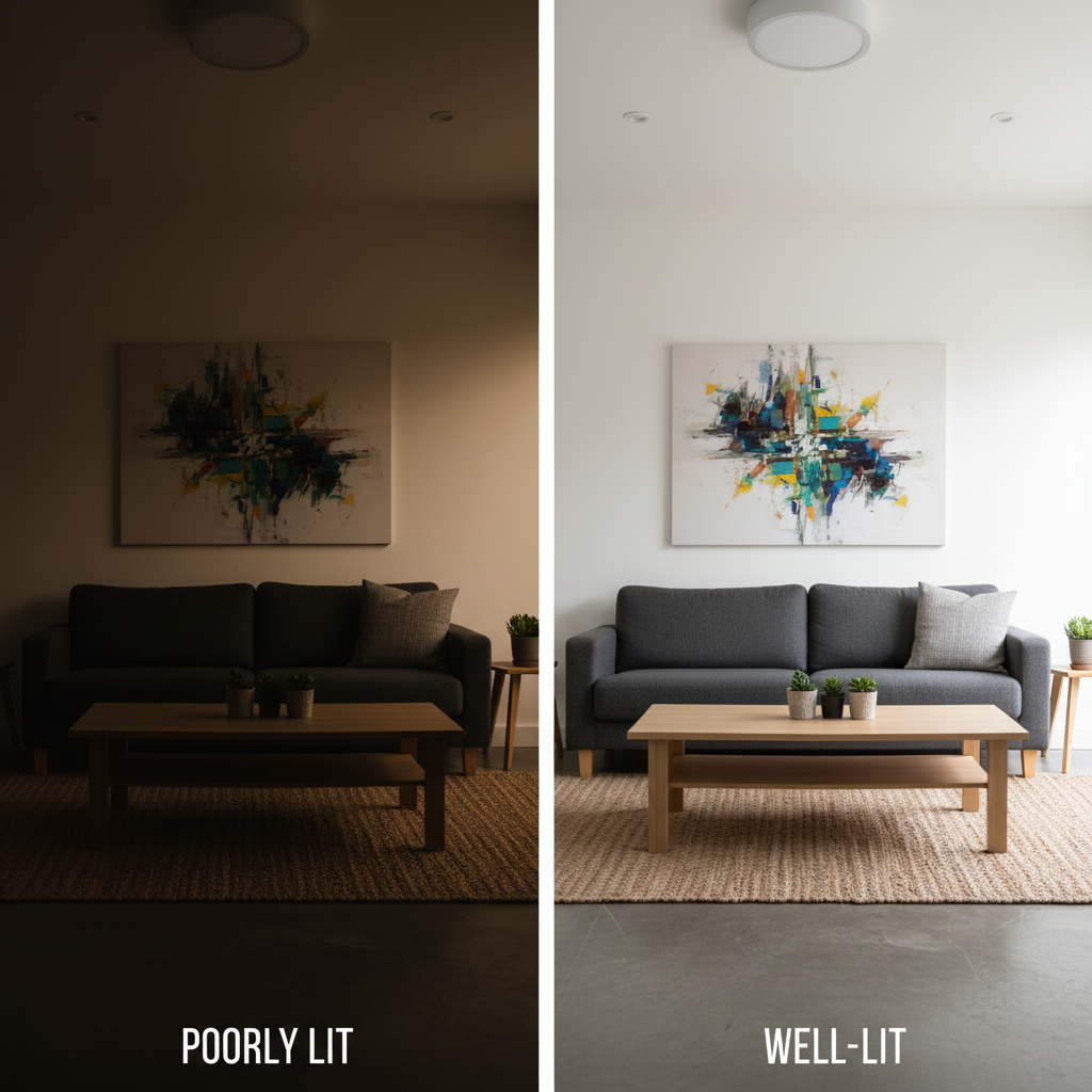 A side-by-side comparison of a poorly lit studio photo vs. a well-lit studio photo