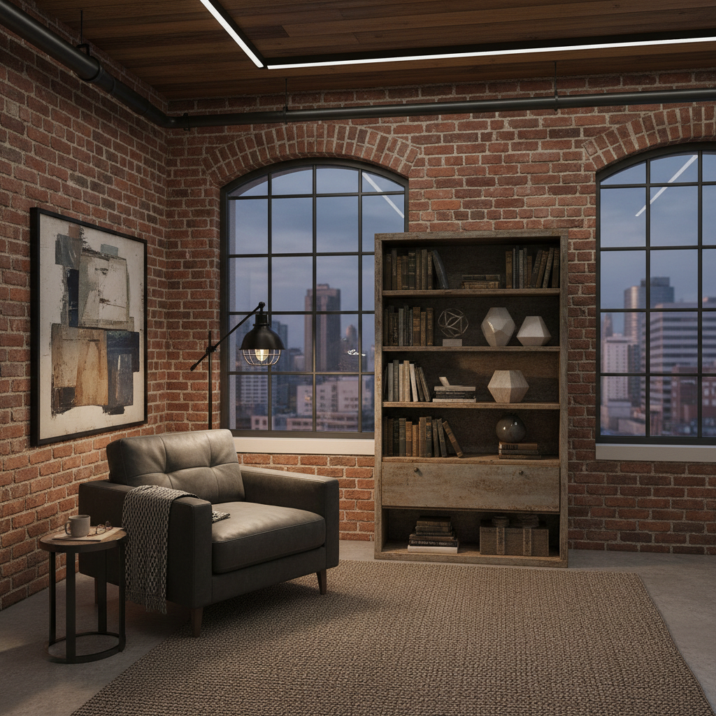 Image of an AI-generated mockup of an industrial reading nook.