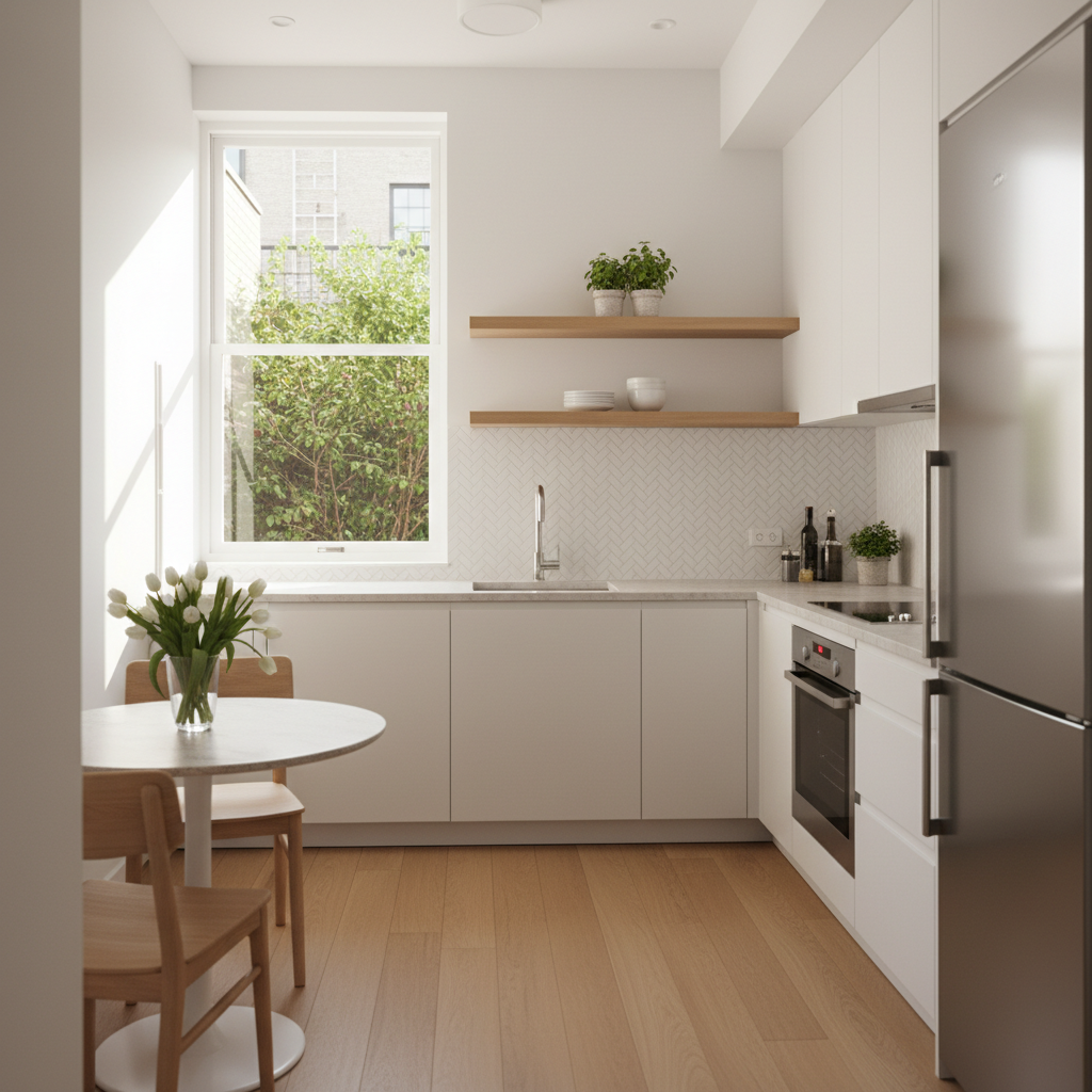 High-quality small kitchen image showing space and decor