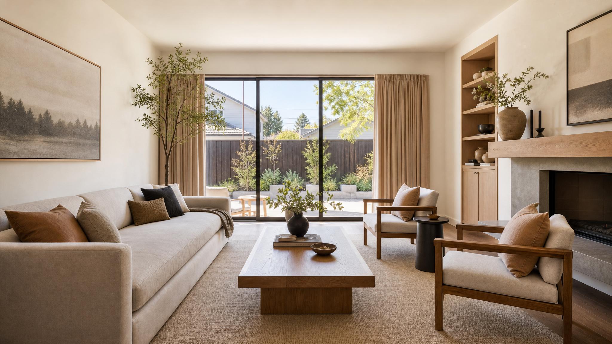 Japandi style living room after transformation
