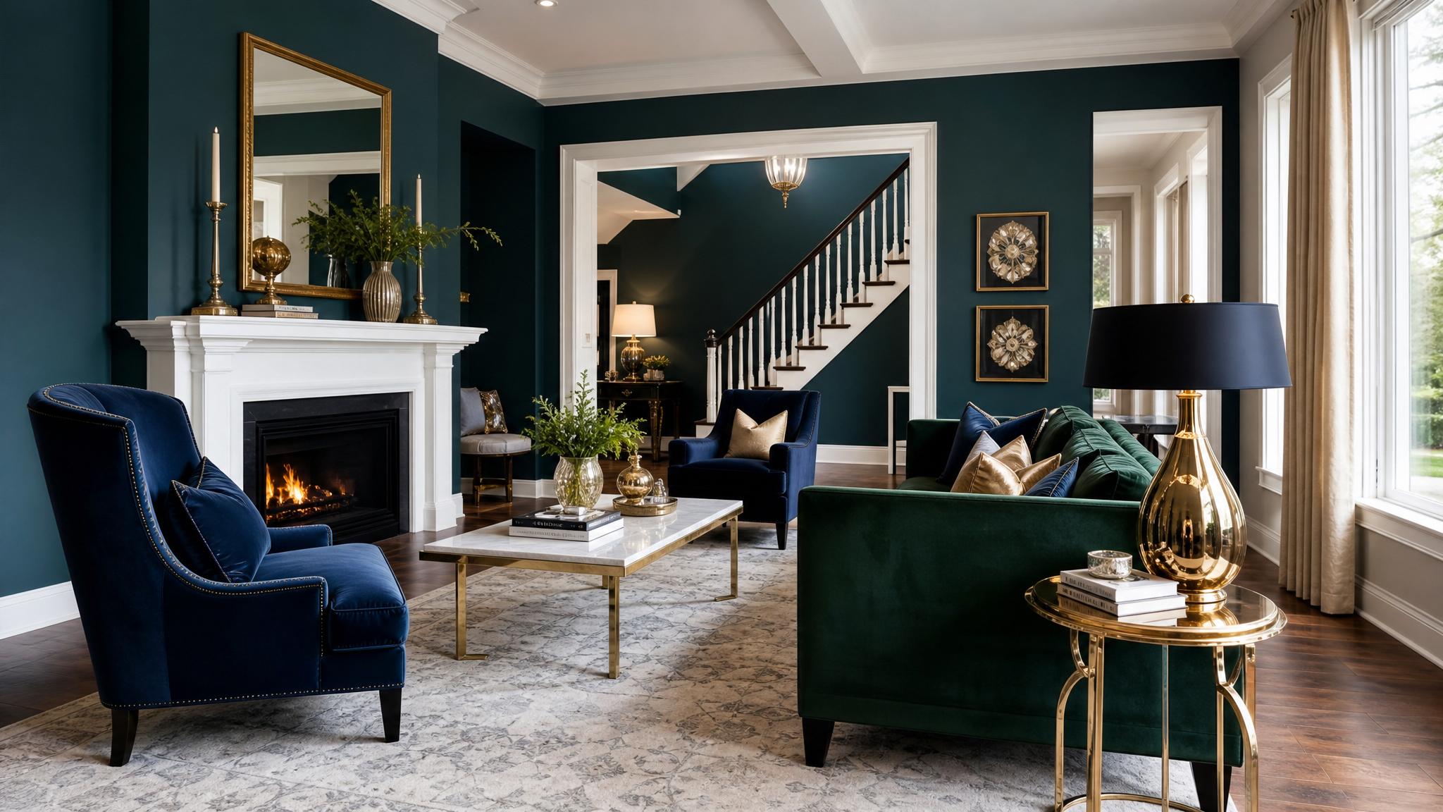 A color palette showing rich jewel tones with metallic accents.