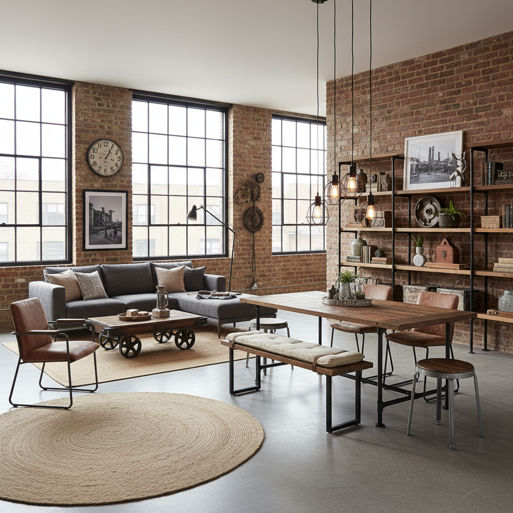 Image showing various industrial-style furniture and decor options.