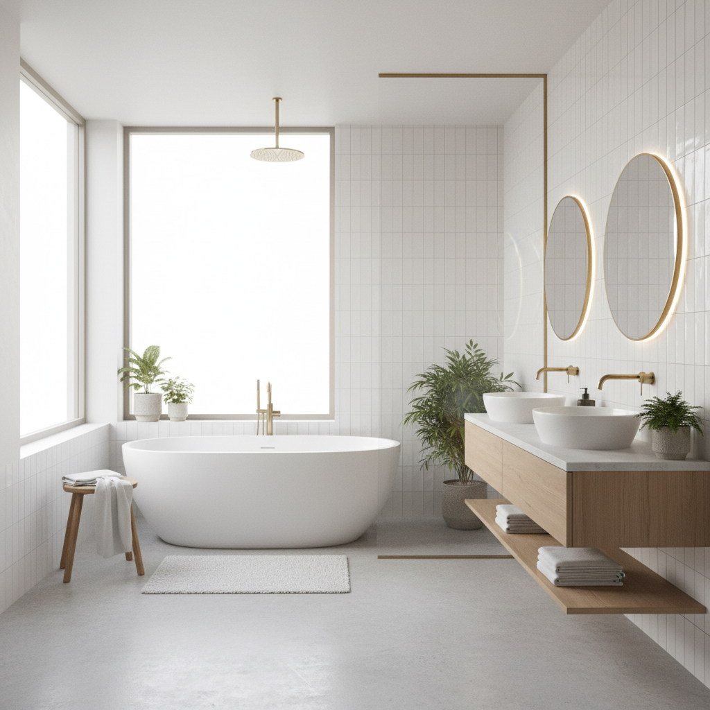 A bright bathroom with natural light streaming through the window, showcasing optimal lighting.