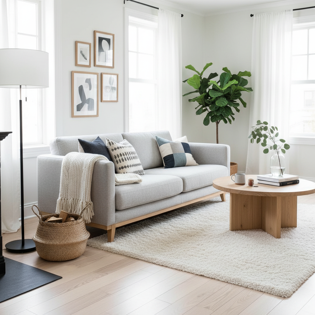 Image of furniture and decor items that are common in Nordic interior designs.