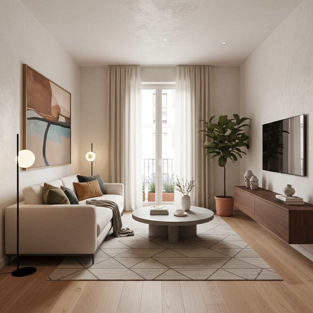 Cozy small living room with Italian modern design elements