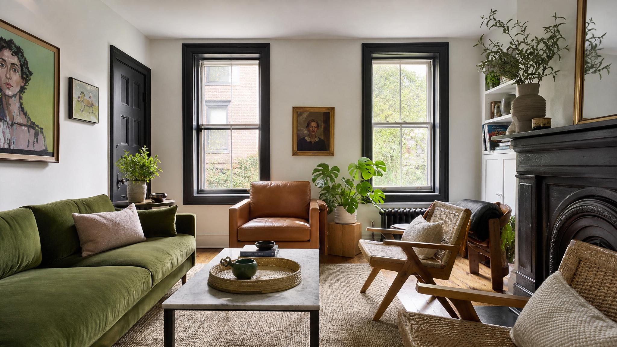 Eclectic small living room with a mix of furniture styles