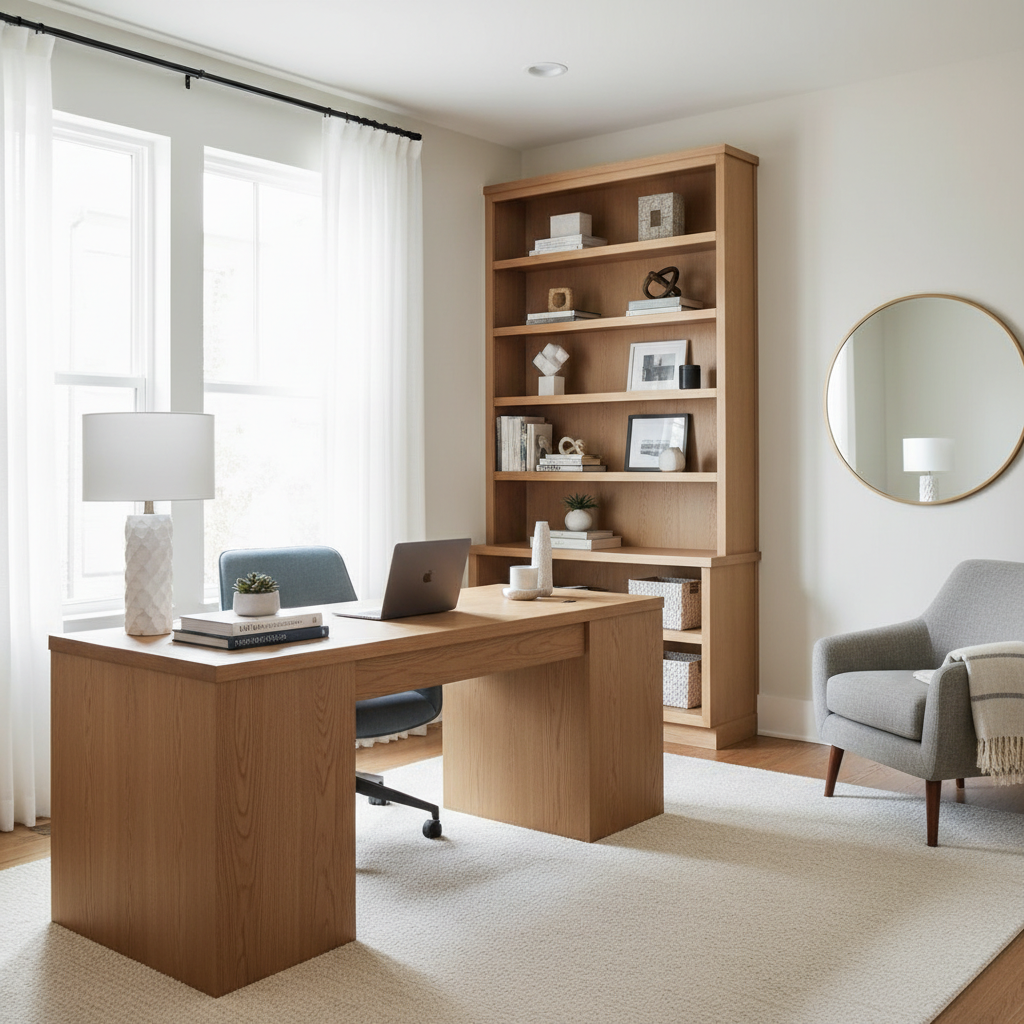 A beautifully designed home office with good lighting