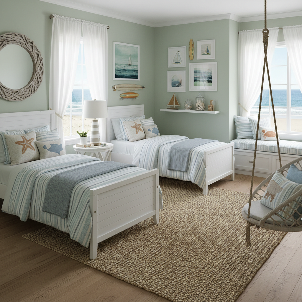 Example of a coastal kids bedroom interior design.