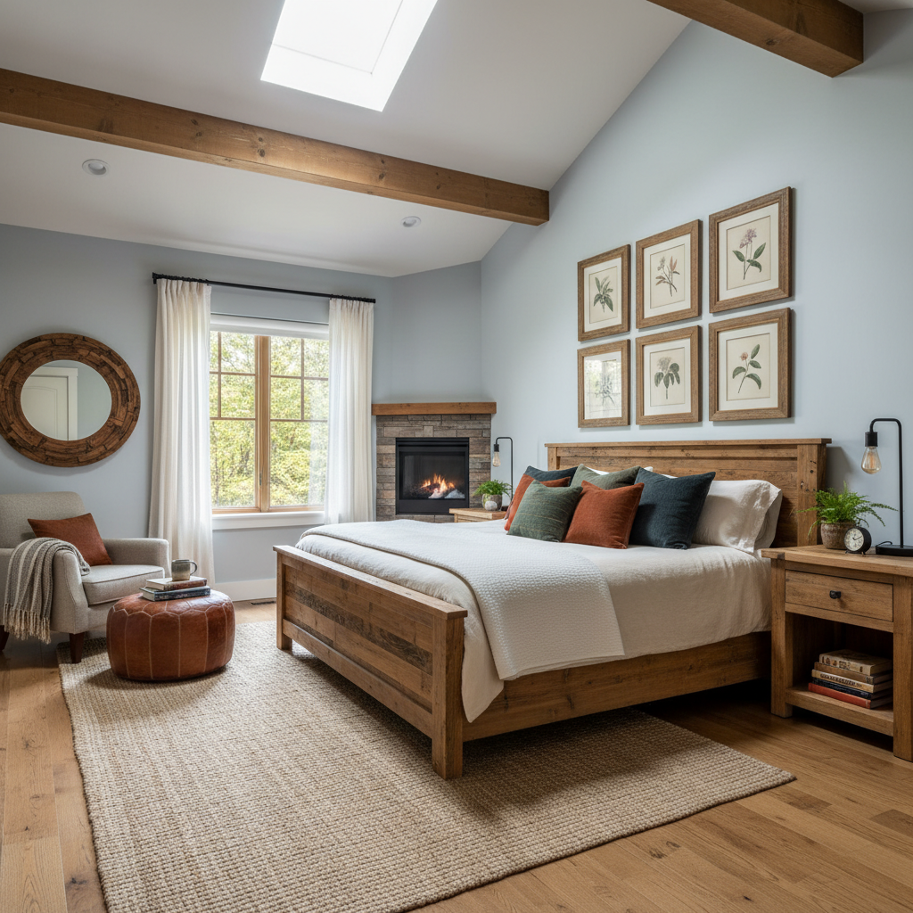 AI-generated rustic guest bedroom layout