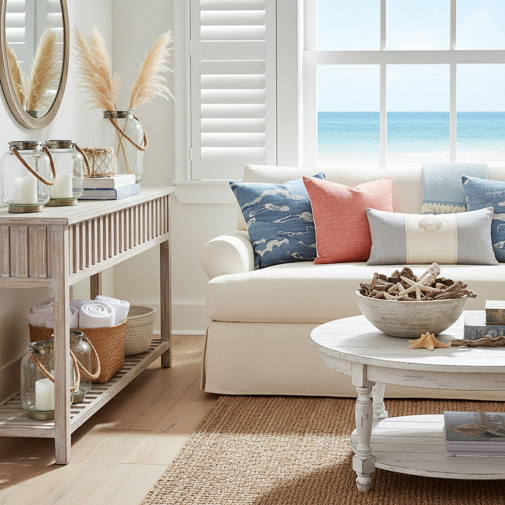 Selection of coastal furniture and accessories for staging.