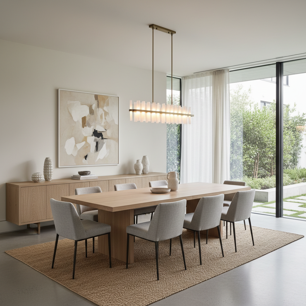 Example of a modern dining room with clean lines and a neutral color palette.