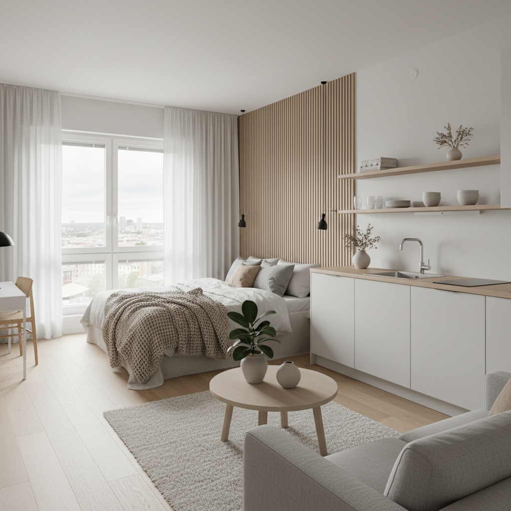 An AI-generated Scandinavian studio layout based on user prompts