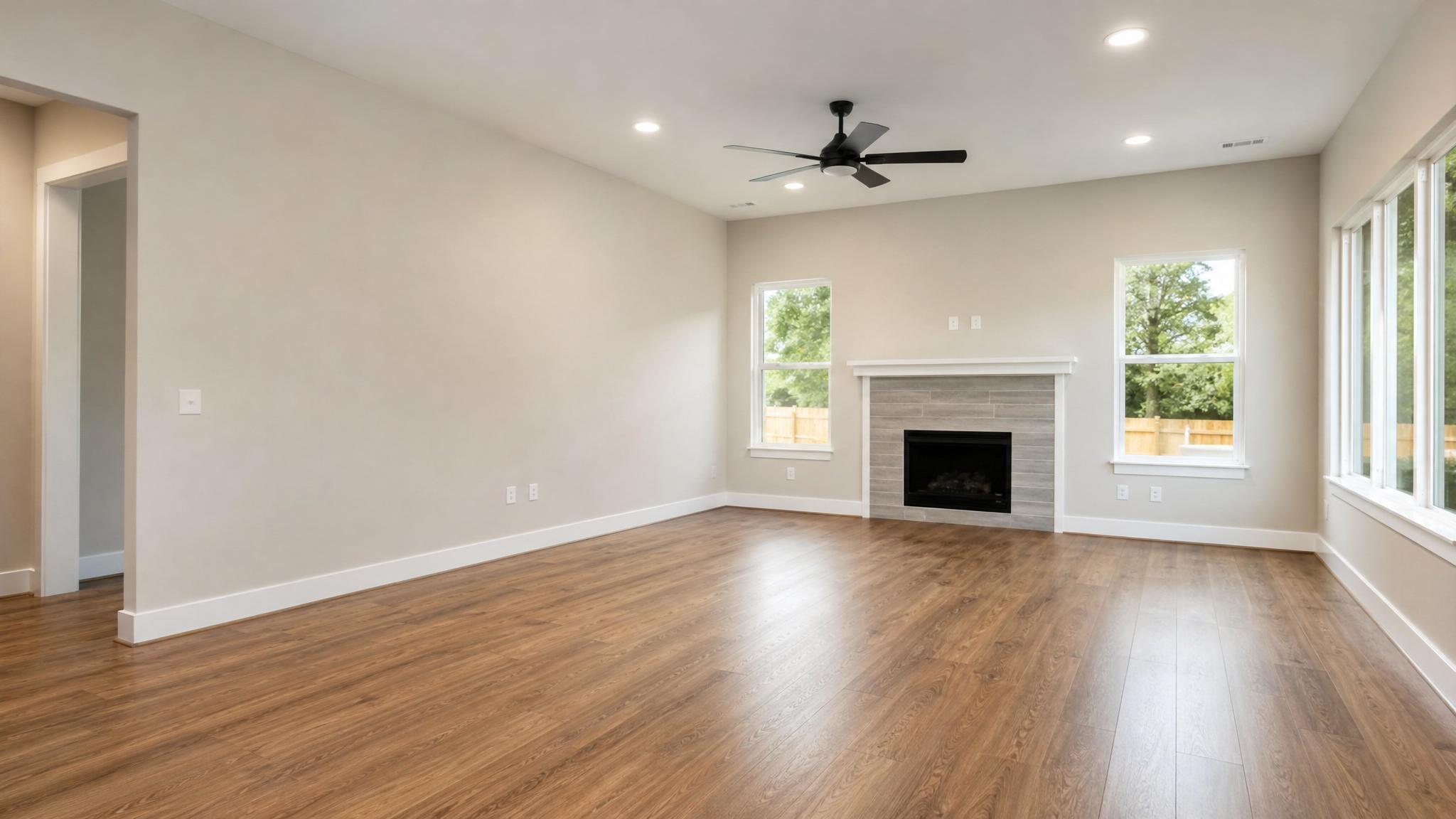 Before: An empty living room, showcasing plain walls and a lack of furniture.