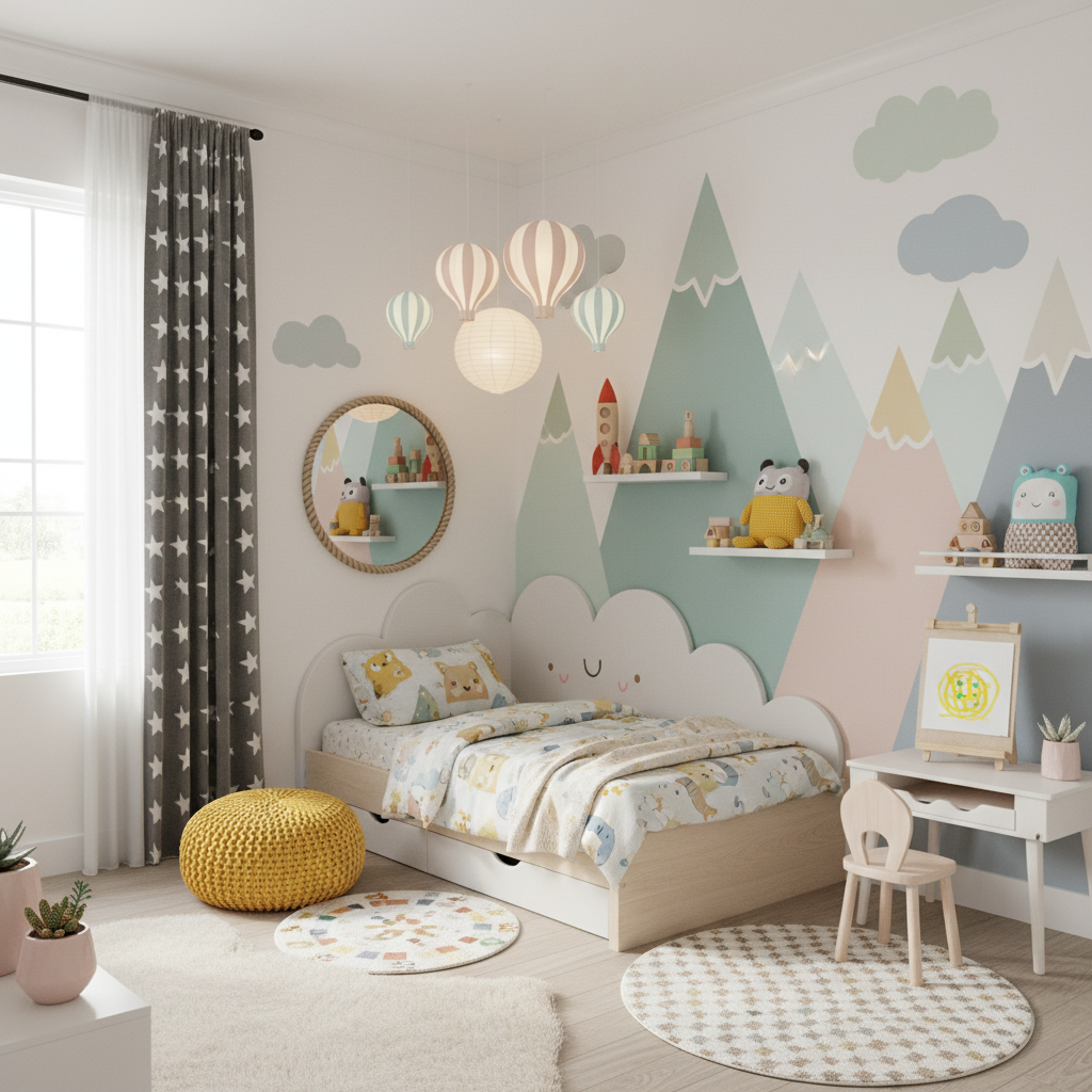 Fun decor accents for a modern kids bedroom.