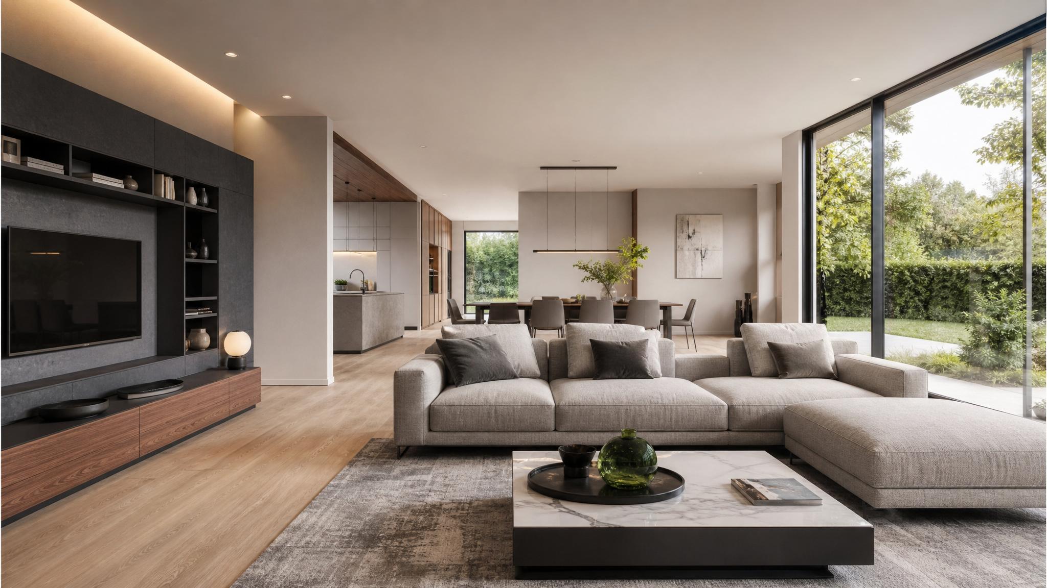 Showcasing Italian furniture in a modern open-plan living space.