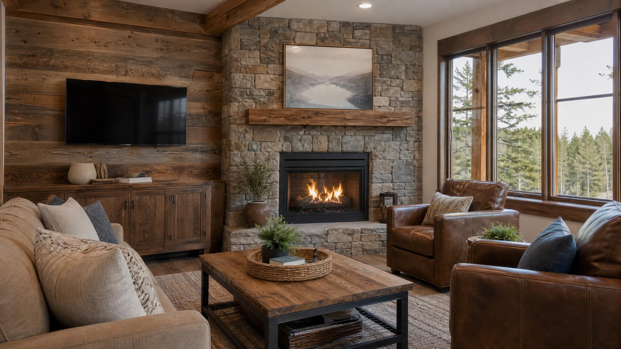 Cozy seating arrangement in a small rustic living room