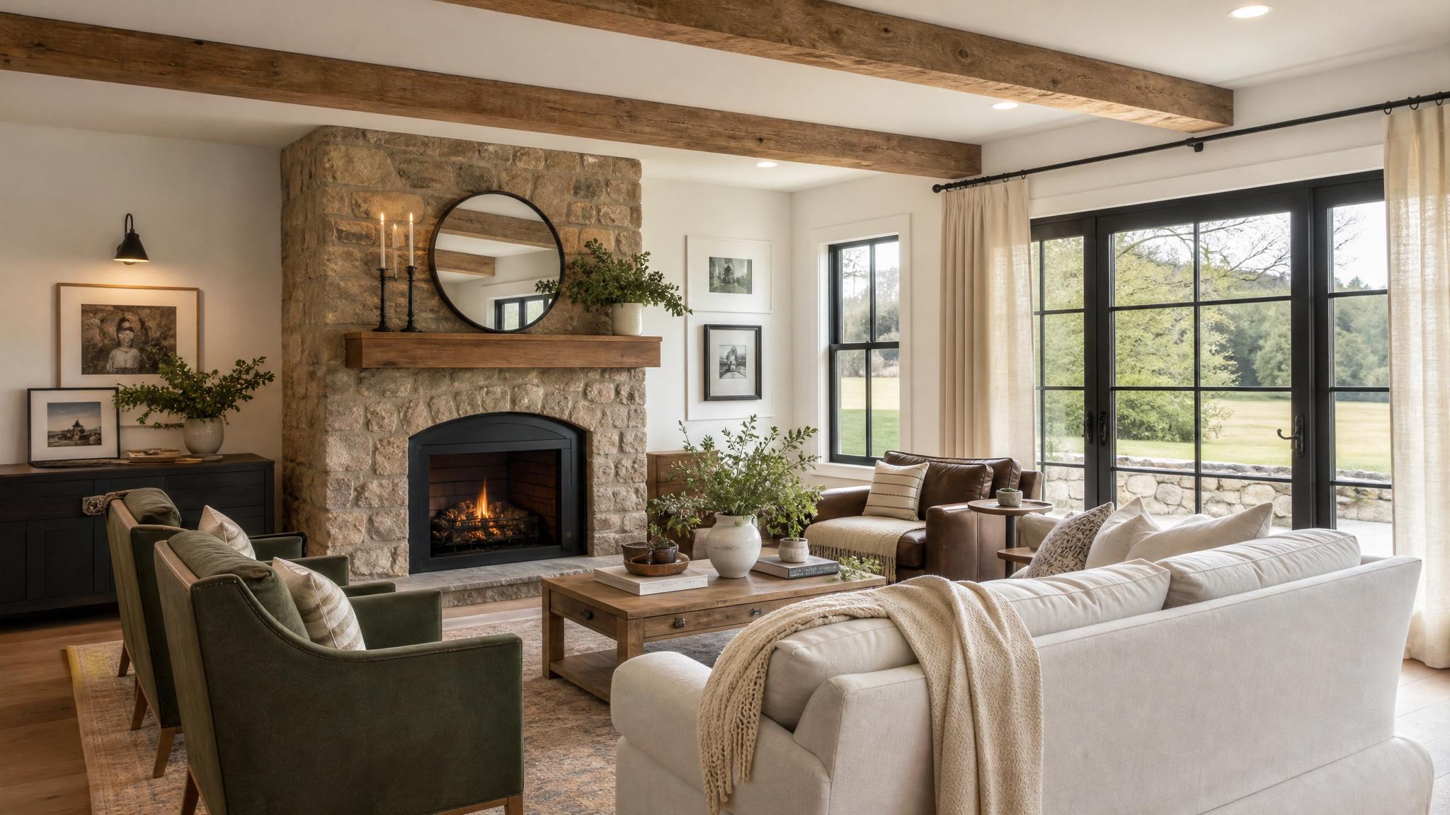 After image of a transformed farmhouse living room
