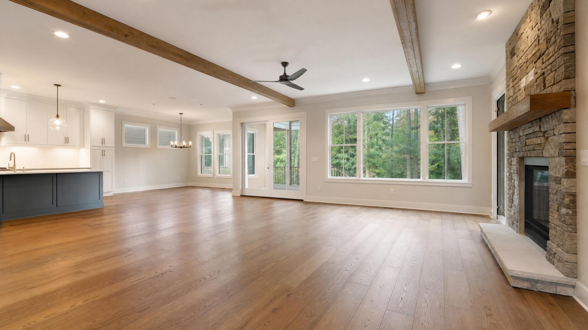 Before image of an empty open-plan living room