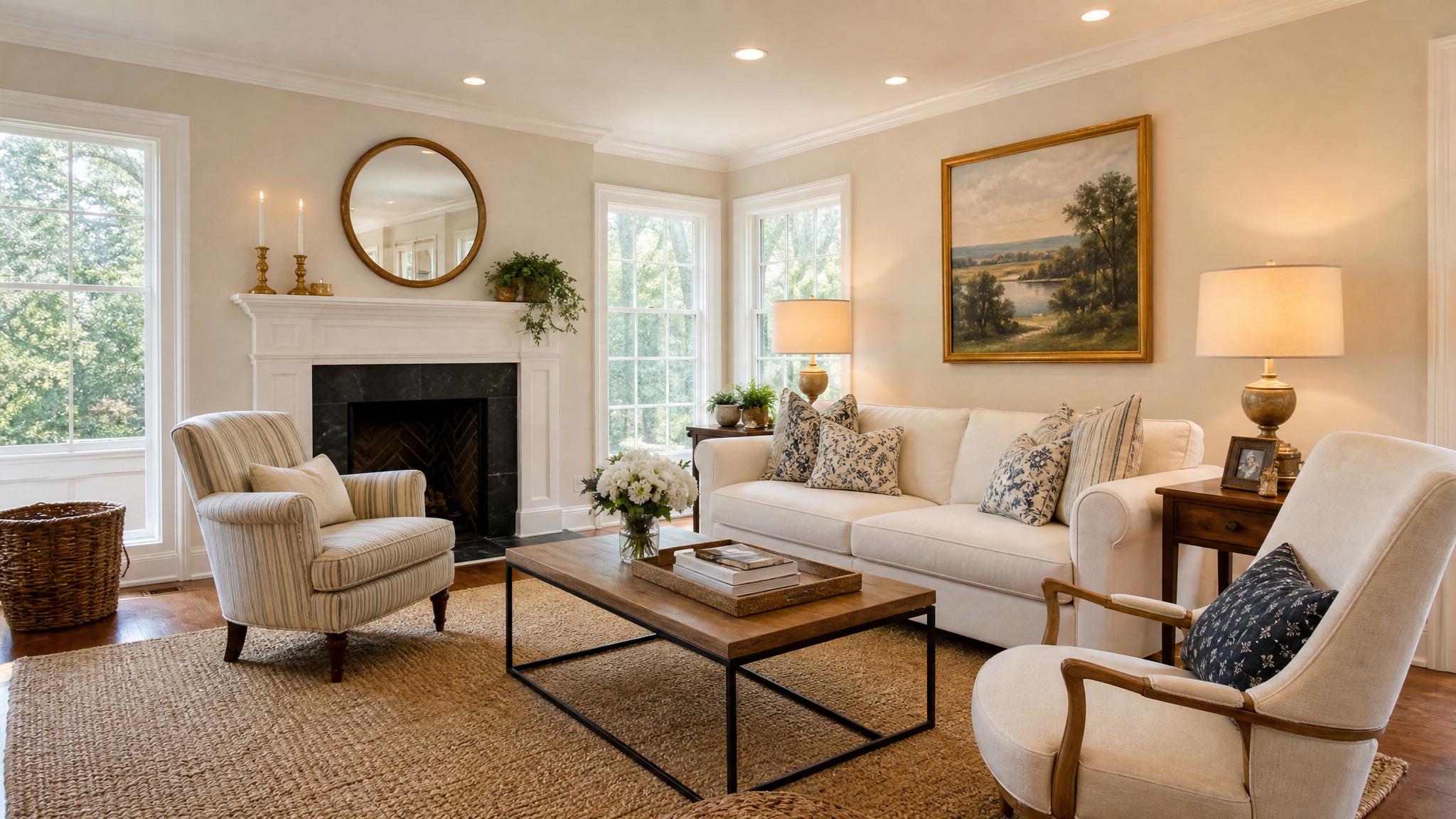 After image of a beautifully staged traditional living room