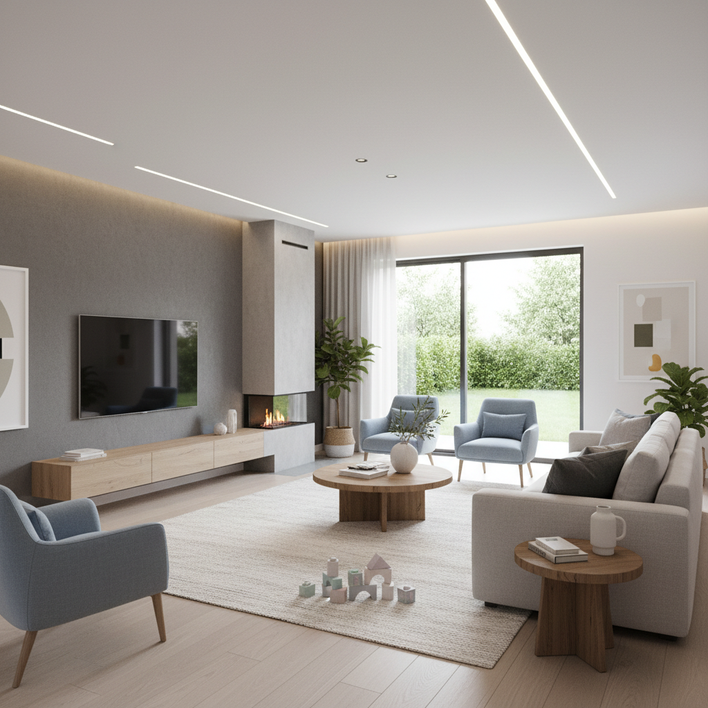 Modern minimalist living room design for a family home