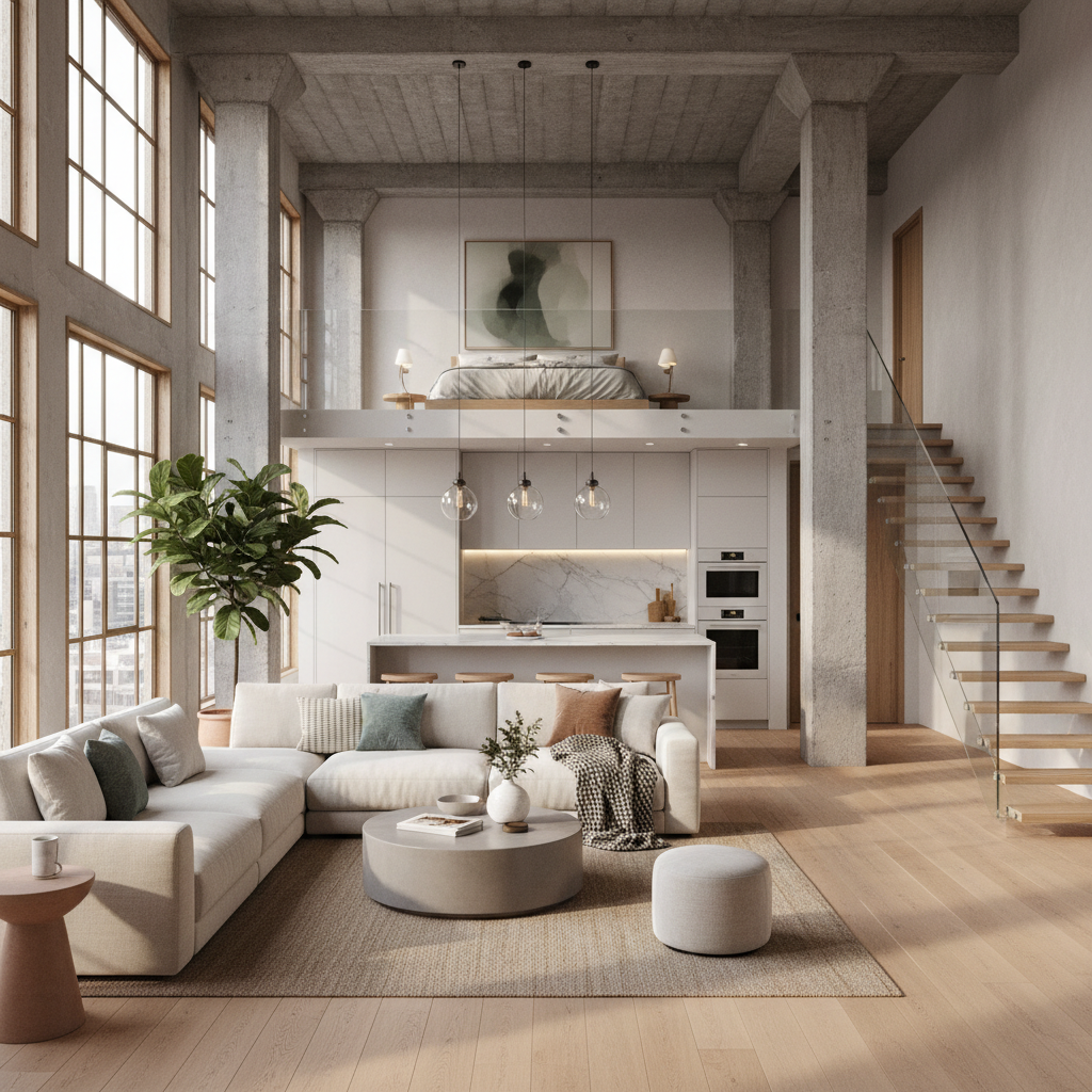 Example of an aesthetically pleasing loft interior showcasing natural light.
