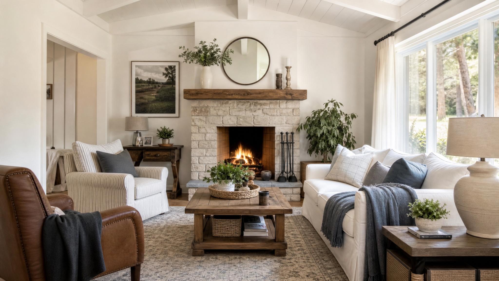 Cozy small living room with farmhouse decor