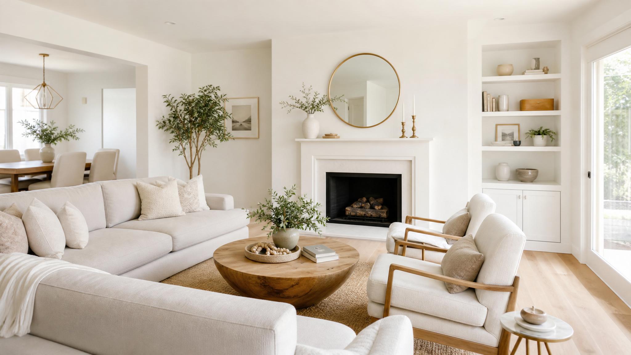 Living room with soft whites and creams decor